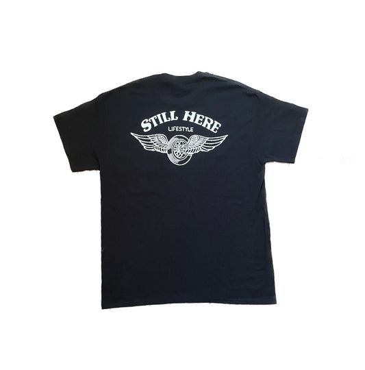 Still Here Winged Wheel Pocket T
