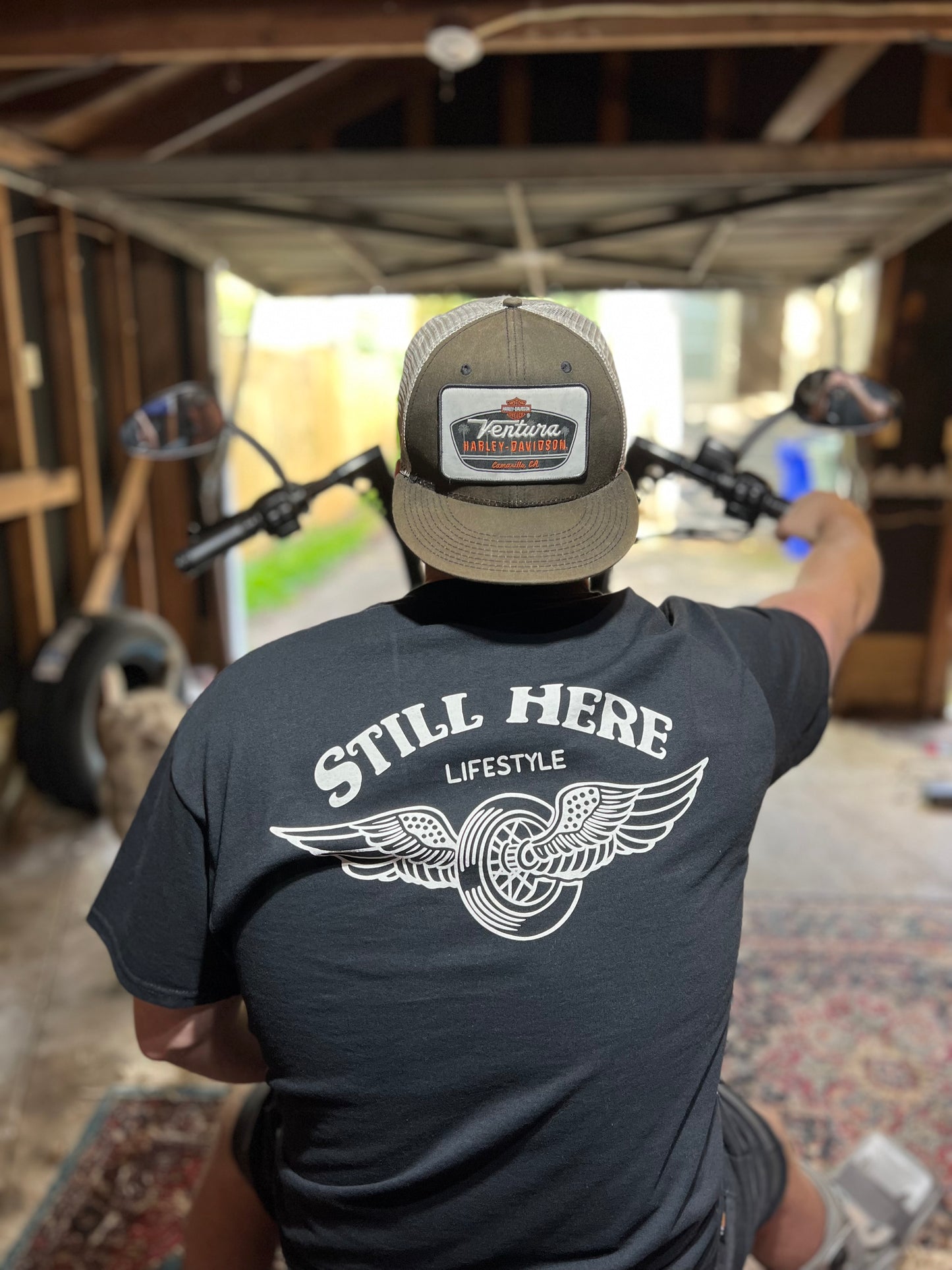 Still Here Winged Wheel Pocket T